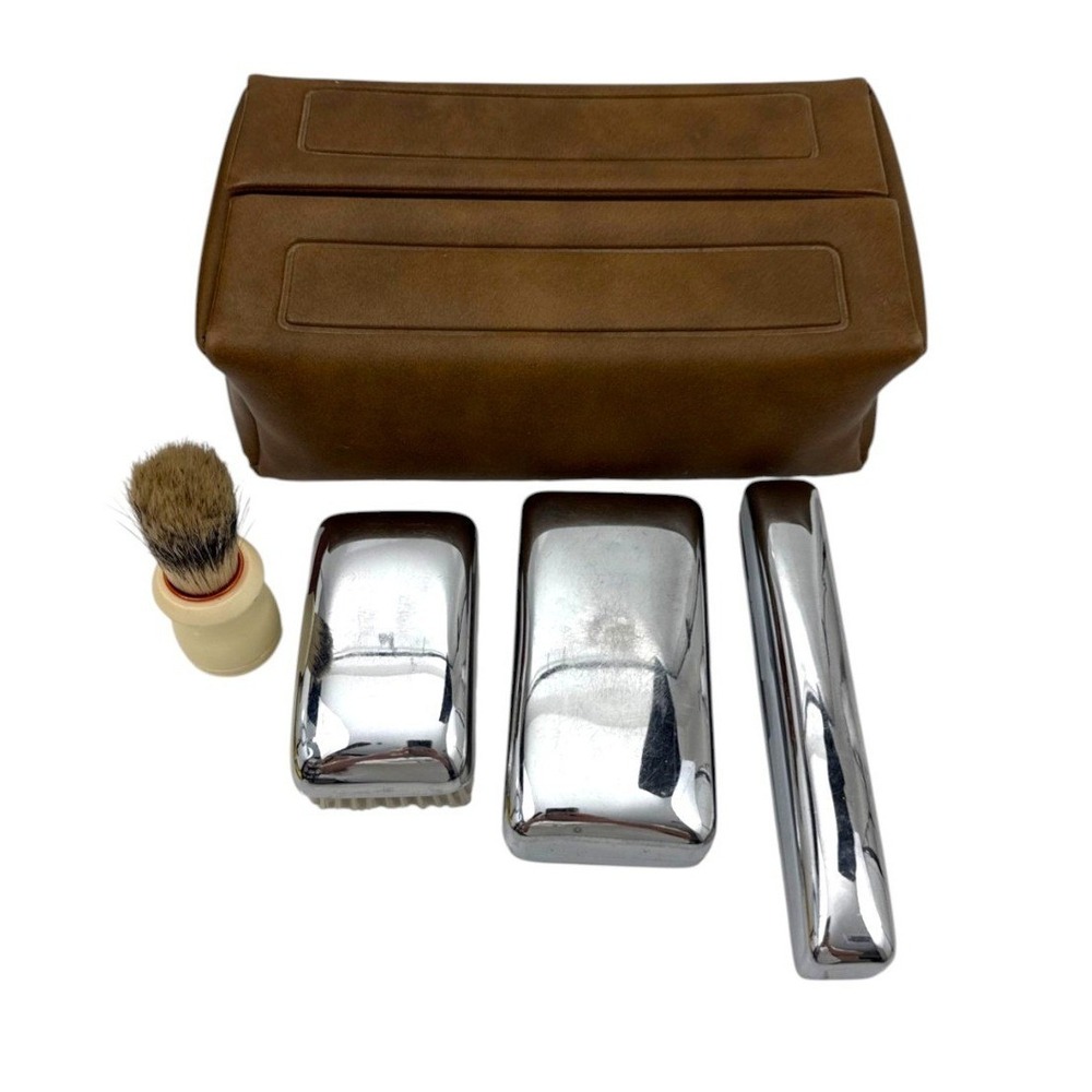 Mens Vintage Travel Toiletry Dopp Kit with Chrome Accessories